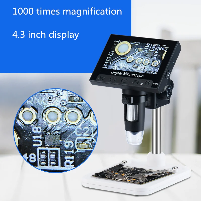 

Zoom in 1000 Times Fiber Textile 4.3 Inch Display Electronic Welding PCB Electronics Telephone Repair Screen Microscope Portable