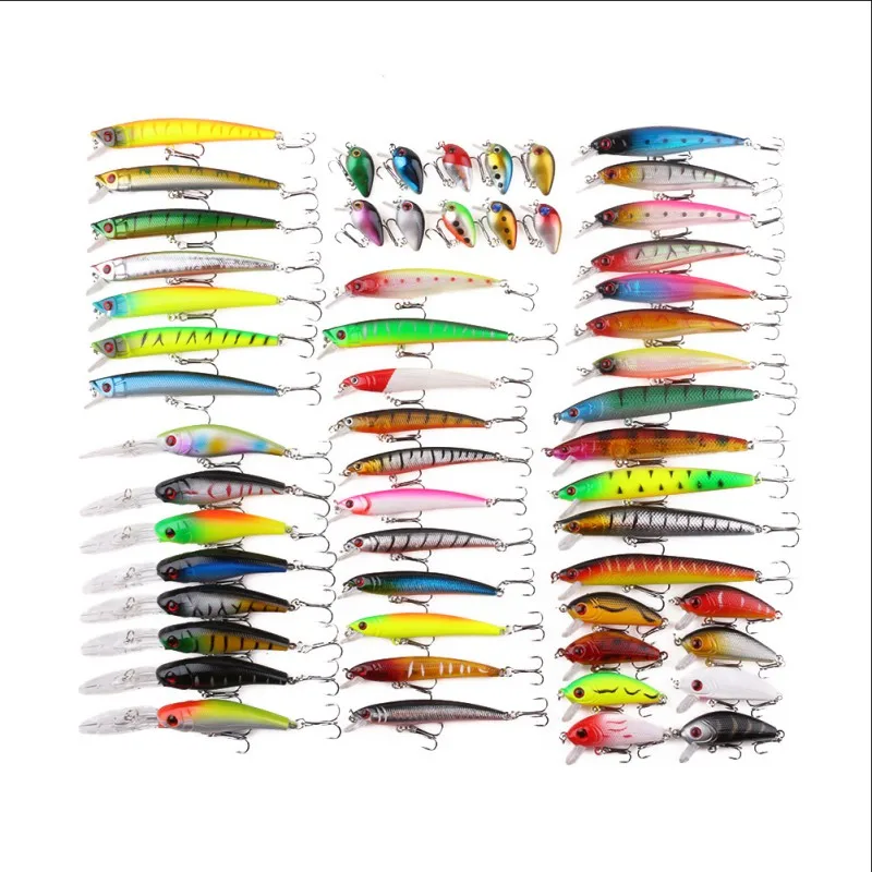 Iscas de Pesca Atacar para Água Doce de Água Pesca do Salmão Kit de Lote Misto Iscas Ganchos Salgada Baixo Truta 43 - 53 56pcs 6 High Quality Esporte e Lazer