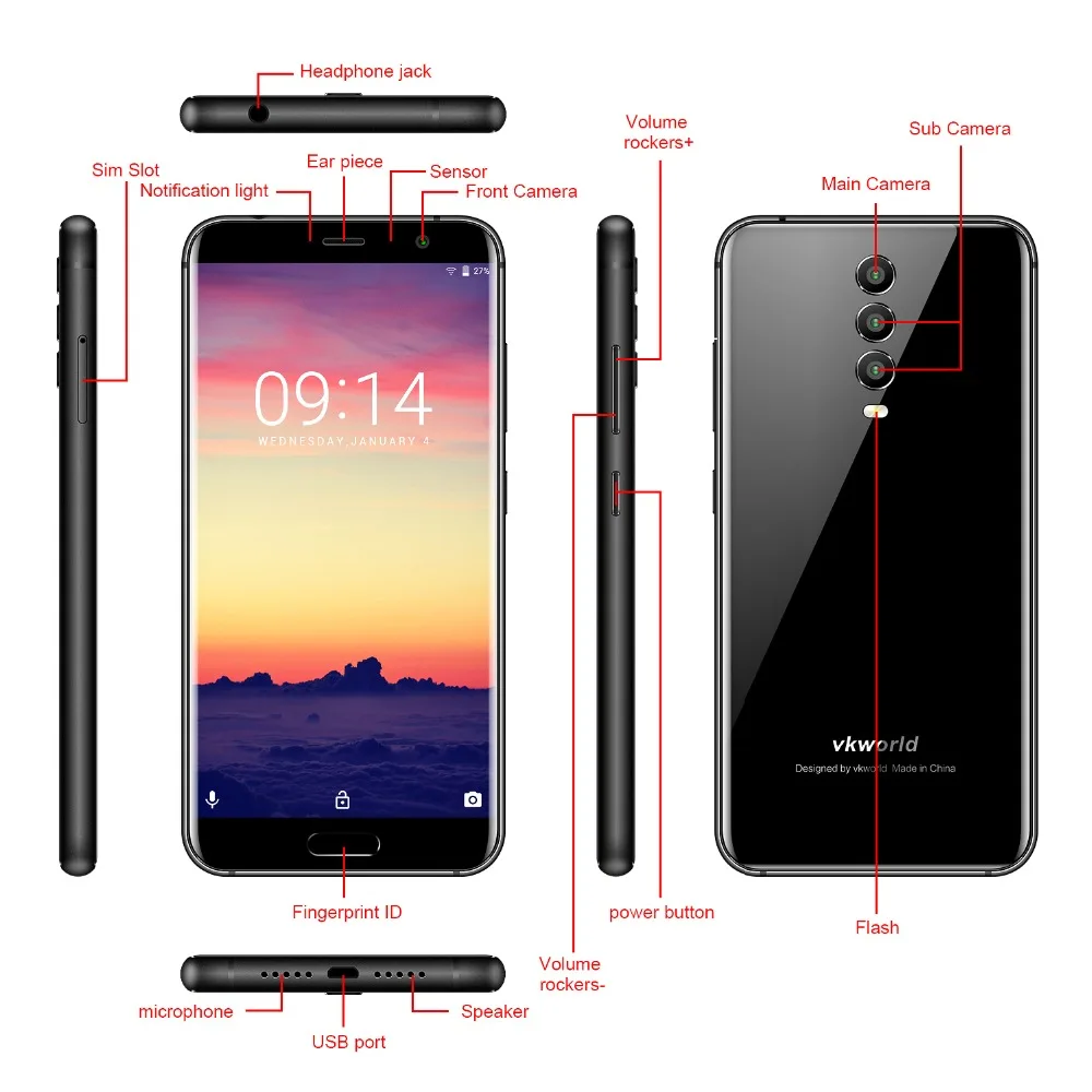 Vkworld K1 три камеры заднего вида 4G смартфон Android 8 1 4 Гб ОЗУ 64 ПЗУ Восьмиядерный