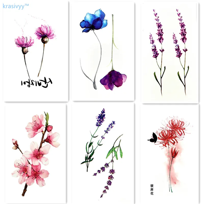 

Krasivyy temporary tattoos stickers flash tattoo plum lavender equinox flowers tattoos paste makeup girls water transfer tattoo