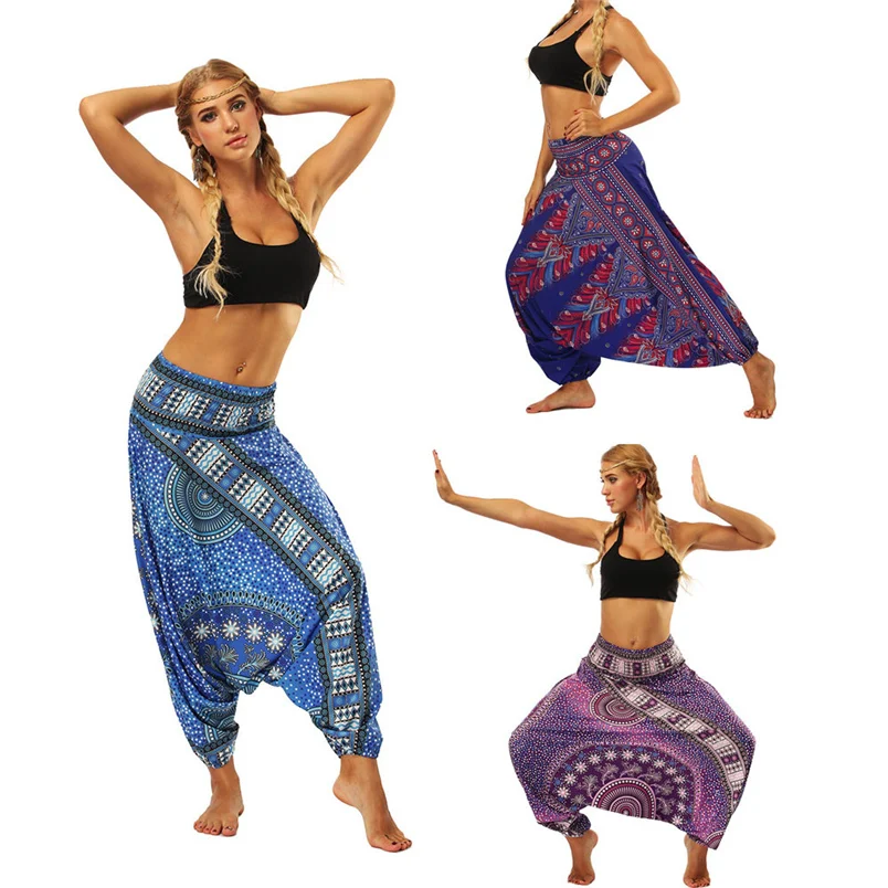 Women Pants Casual Summer Loose Yoga Trousers Baggy Boho Aladdin Jumpsuit Harem Long Trousers Comfortable Harem Pants F#J18 (23)