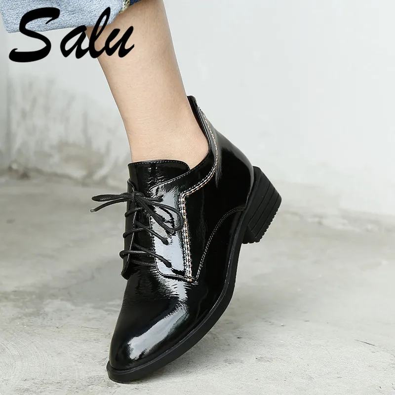 

Salu Sexy Black Boots Women Ankle Boots Genuine Leather Square Heels Lace-up Office Ladies Autumn Winter Shoes Woman