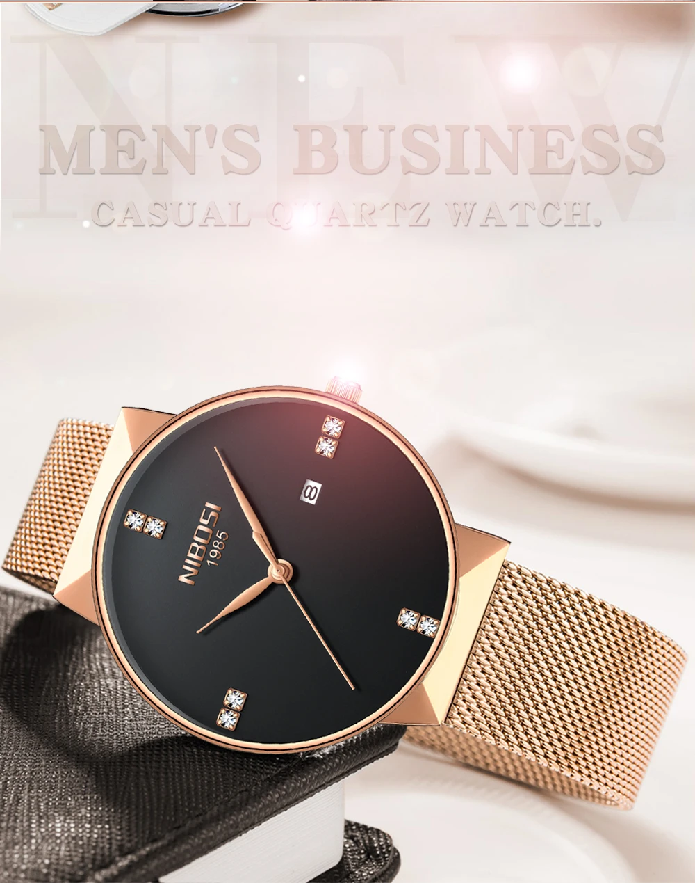 NIBOSI, новинка, модные простые часы, тонкий сетчатый ремешок, мужские нарядные часы, Топ бренд, Роскошные мужские часы, мужские кварцевые наручные часы
