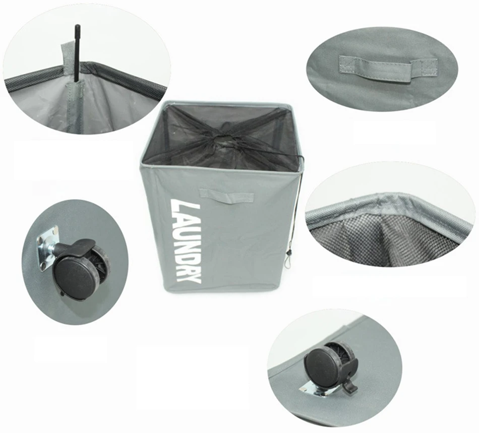 0002MICCK With Wheels Storage Baskets Fabric Dirty Clothing Foldable Bathroom Storage Laundry Basket Home Decoration Organizer