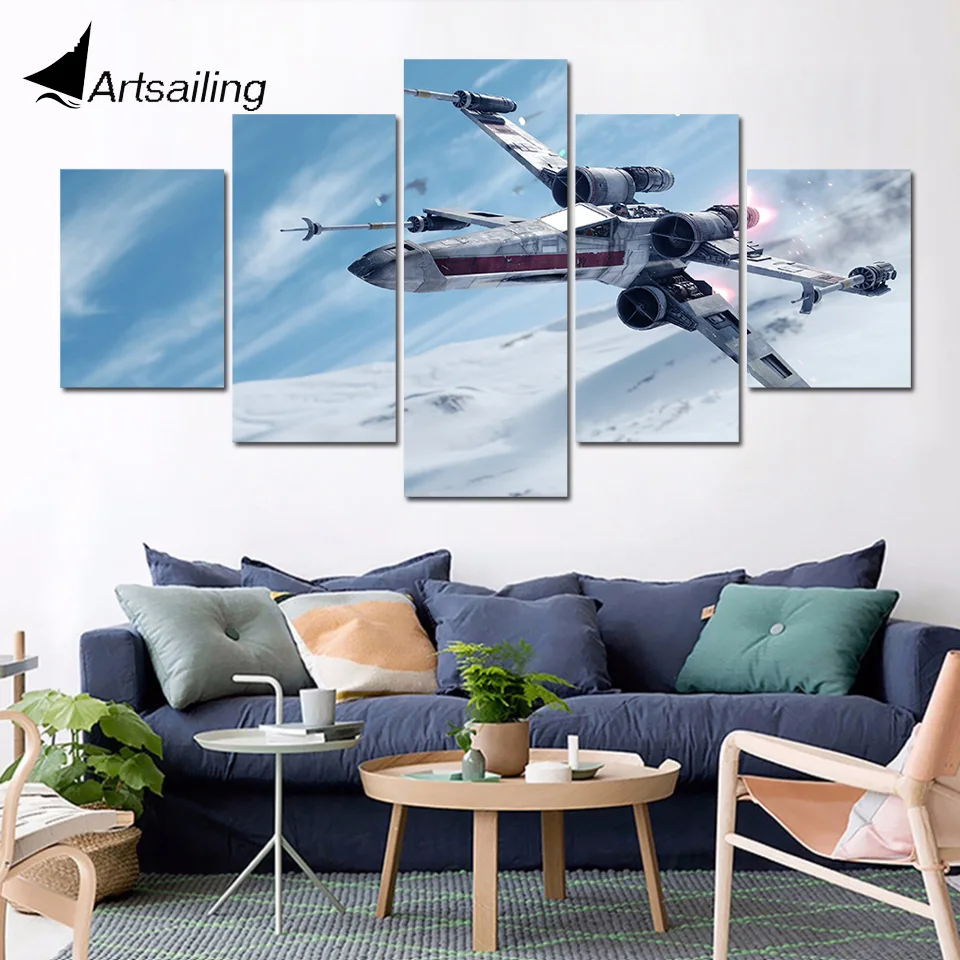 

Modern Wall Art Pictures Home Decor Posters 5 Panels Fighter Aircraft Living Room HD Printed Painting Frame