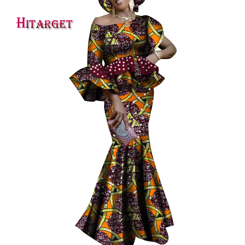 Hitarget Danshiki комплект из обуви в африканском стиле платья для Для женщин сексуальное платье на одно плечо с юбкой комплект из 2 предметов, костюм для вечерние/свадебные принт в африканском стиле Одежда WY4132