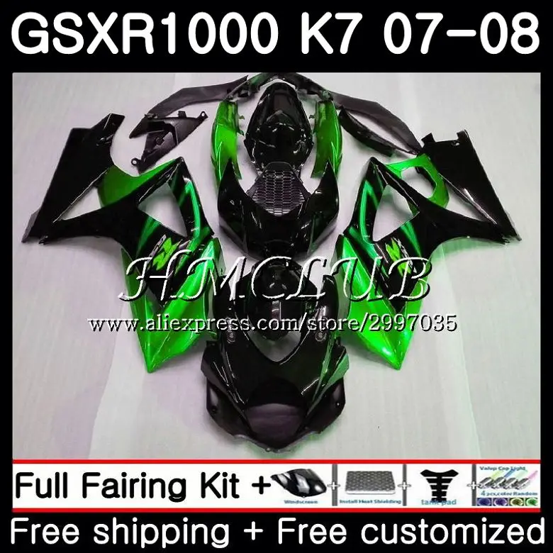 

Body For SUZUKI GSX-R1000 GSXR-1000 K7 GSXR 1000 2007 2008 34HC.20 GSXR1000 07 08 Bodywork green black GSX R1000 07 08 Fairing