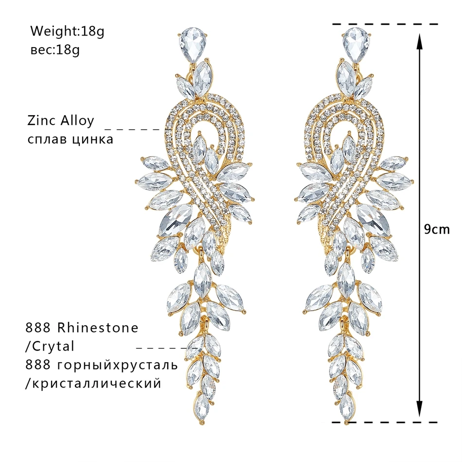 Minmin роскошные длинные висячие серьги для женщин в форме листа золотого цвета с кристаллами Свадебные серьги, ювелирные изделия для вечерние, подарок MEH946