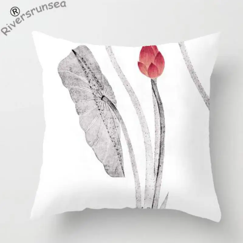 

Chinese Style Meditation Cushion Lotus Flower Leaf Plant Print Plush Pillow Office Chair Back Support For Home Decor Vintage