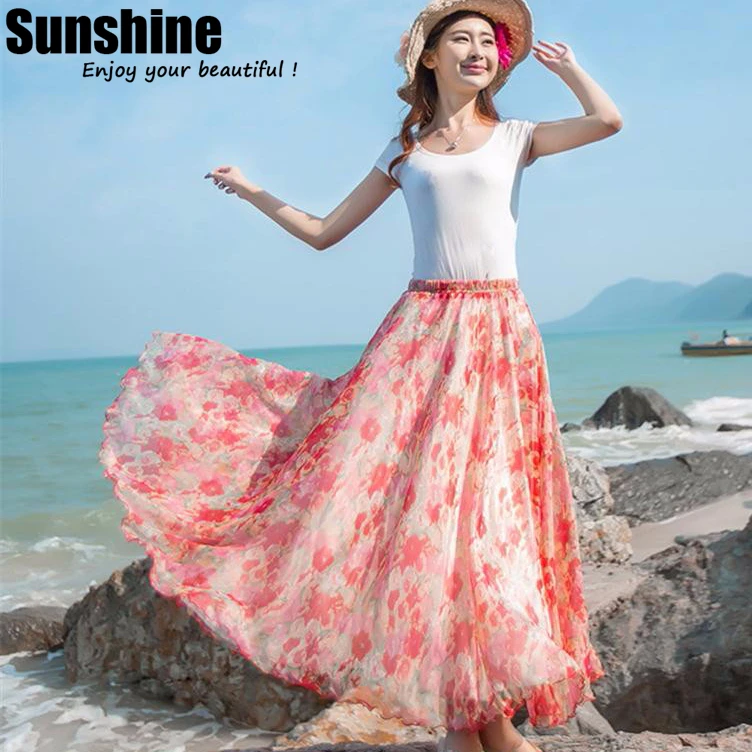 summer bohemian plus size print skirt