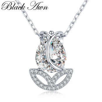 

BLACK AWN 2020 New 925 Sterling Silver Jewelry Tulip Flower Elegant Necklaces Pendants Party Gift Bijoux KK023