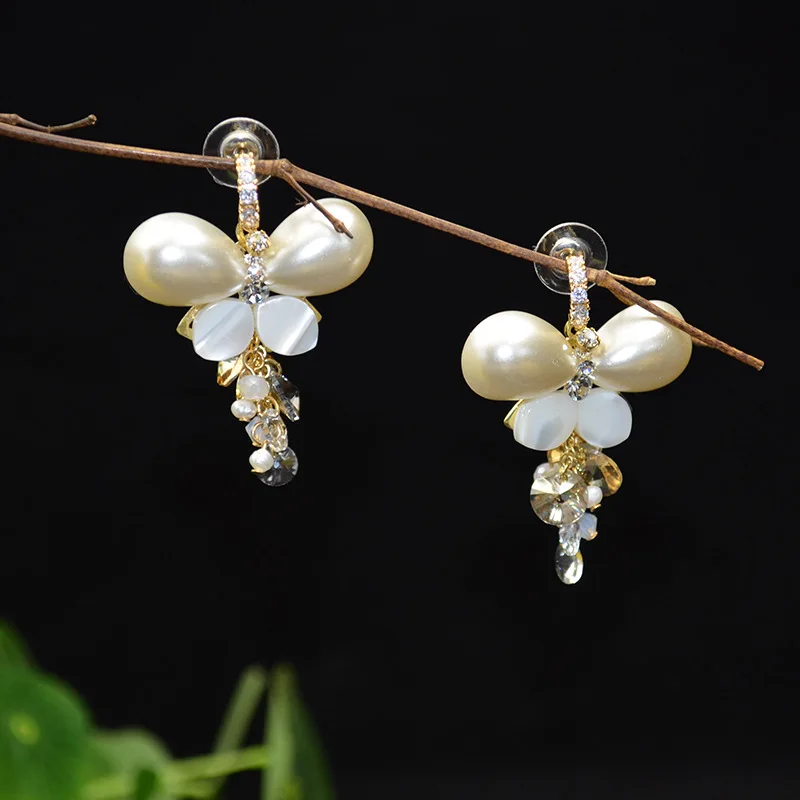 

S925 silver earrings with diamonds natural deep sea fritillary butterfly earrings female earrings rhinestones imported handmade