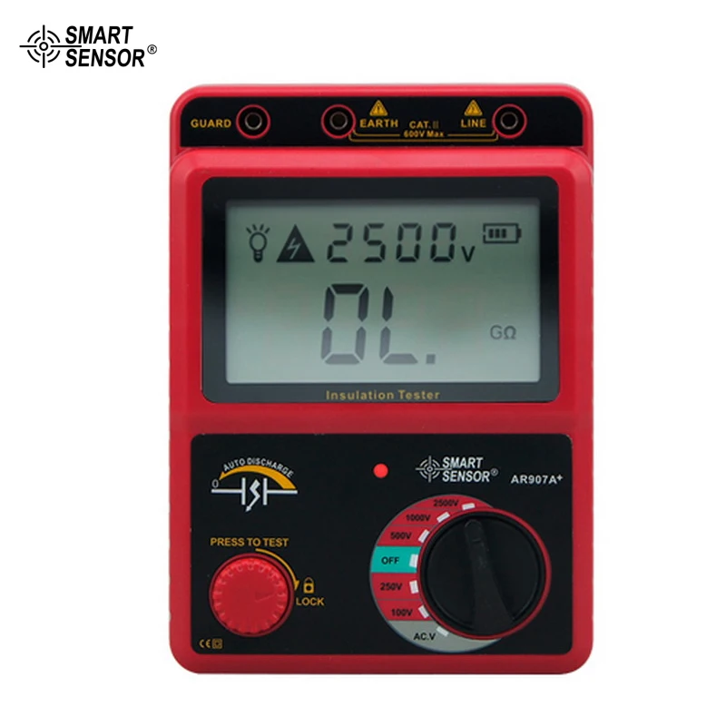 

100-2500V Insulation Resistance Tester Digital Megohmmeter AC / DC Voltage Tester Ohm Meter Smart Sensor AR907A
