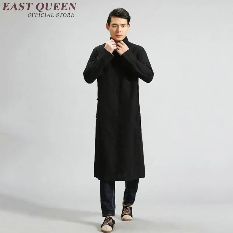 Разноцветный мужской льняной наряд с длинными рукавами Традиционный китайский перекрестный костюм KK1386 HA - Цвет: 1
