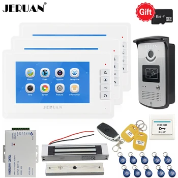 

JERUAN 7 inch Video Doorbell Door phone Voice/Video Recording Intercom system kit 3 Monitor + RFID Access IR Camera 8GB TF Card