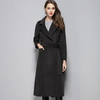 

Winter Woman Long Cashmere Coat Abrigos Mujer Invierno 2018 Grey Double-sided Velvet Overcoat Abrigos De Mujer Elegantes D1656