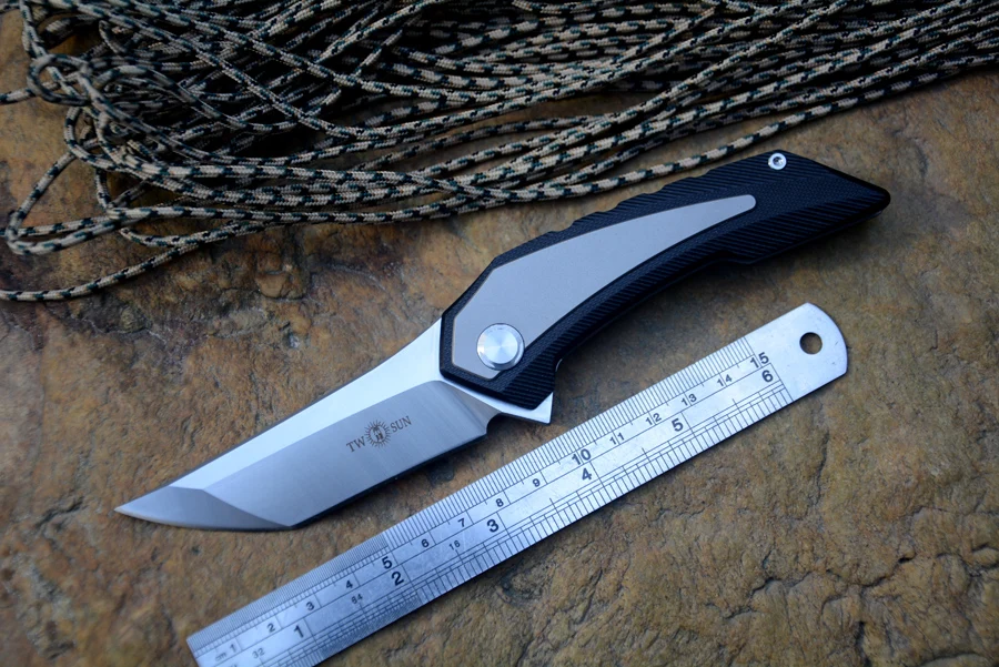 TWOSUN Knife TS75 Hunting knives D2 Fold Blade Ceramic ball Bearing G10