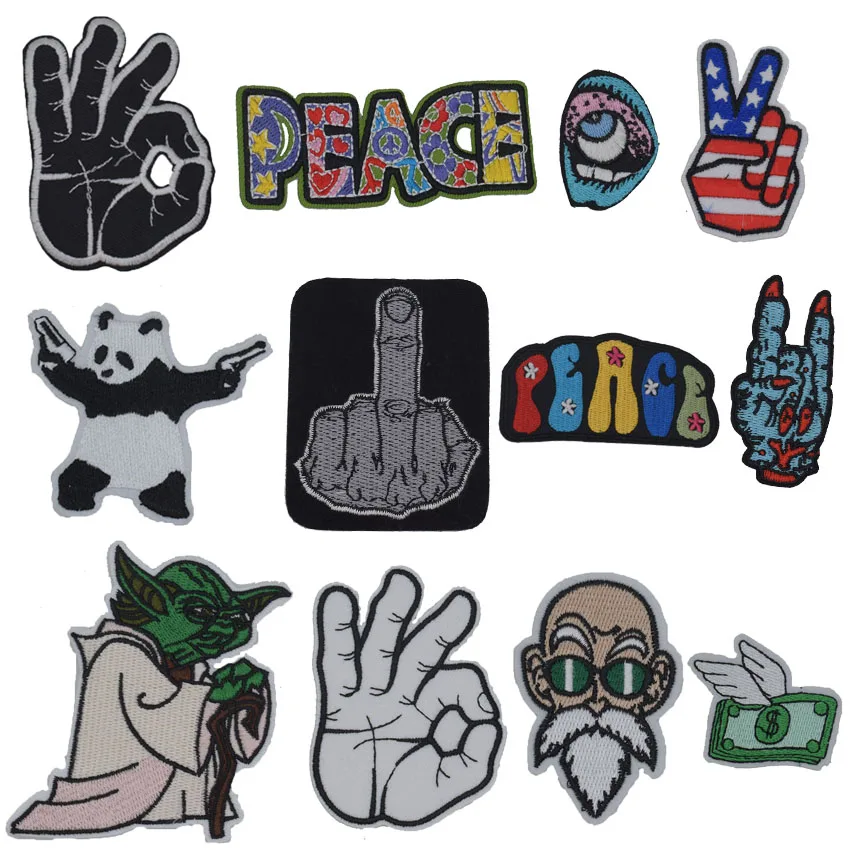 Патчи с изображением панды медведя пальцевые надписью yda Peace для вышивки одежды
