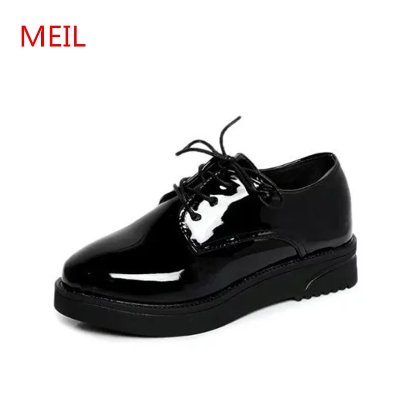 

Shoes woman 2018 High Quality Women oxfords Flats Platform shoes Patent Leather ladies black shoes for women chaussures femme