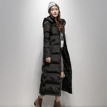 Зимняя женская белая куртка на утином пуху, модная теплая толстая пуховая парка, пальто, женская тонкая Длинная Верхняя одежда с капюшоном, большие размеры 3XL SF1085