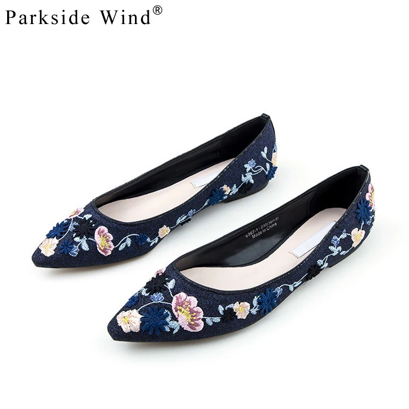 

Parkside Wind Embroider Flat Shoes Women Pointed Toe Sequined Cloth Shallow Shoes Comfortable Elegant Wedding Shoes XWA3247-45