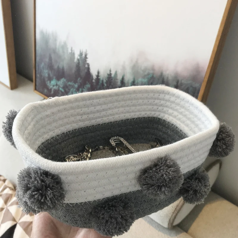 Handmade Nordic Cotton Woven Cosmetic Storage Box Desktop Snack Key Toys Basket Office Articles Organizer Sundries Container