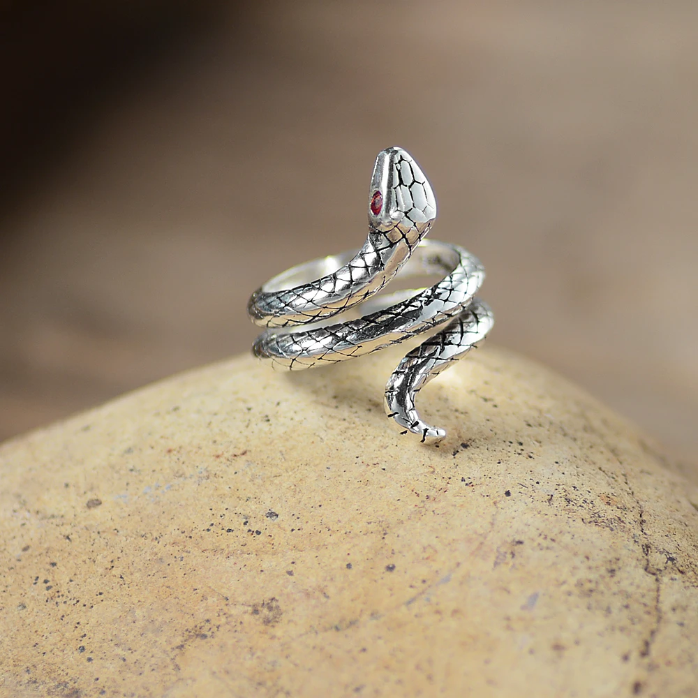 S925 стерлингового серебра змея кольцо для женщин Регулируемый Палец Кольцо Винтаж ювелирные изделия SS-048