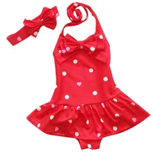 Summer Swimwear Toddler Baby Girls Sleeveless Circle Dot Bowknot Headband Beach Swimwear