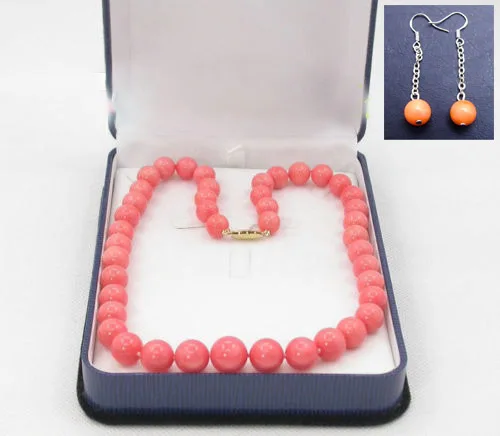 

GRADUATED 18inch 100% NATURAL 8MM PINK CORAL NECKLACE earring set