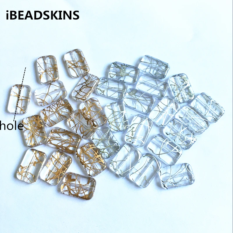 

New arrival! 18x12mm 650pcs/lot clear with gold/silver wire drawing effect rectangle-shape Acrylic beads (Design as shown)