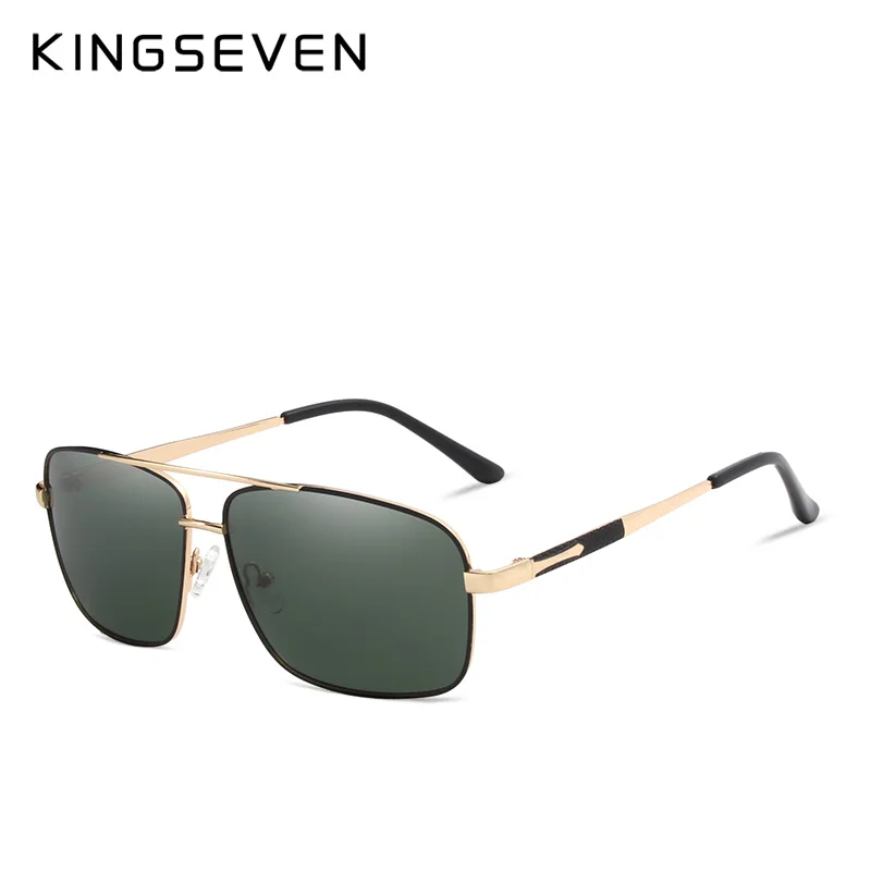 KINGSEVEN дизайн мужские классические квадратные поляризованные солнцезащитные очки для вождения UV400 защита N7713F - Цвет линз: Gold Green