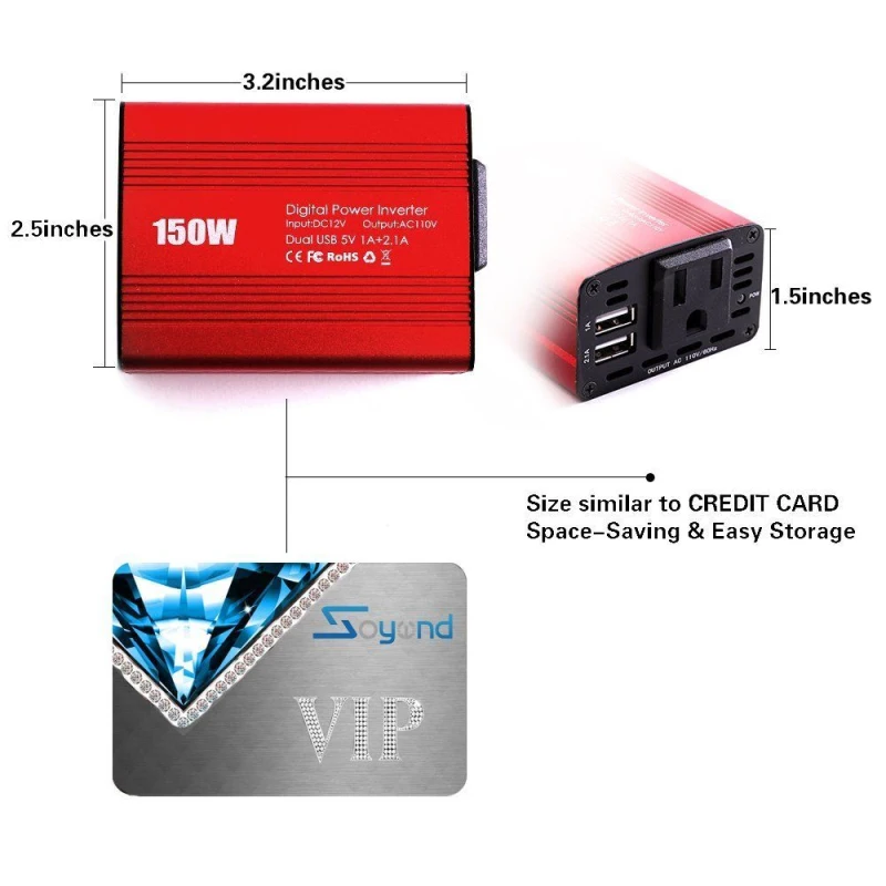 150W Car Power Inverter DC 12V to 110V AC Charger Adapter with USB Port Charger Travel Portable Converter fo