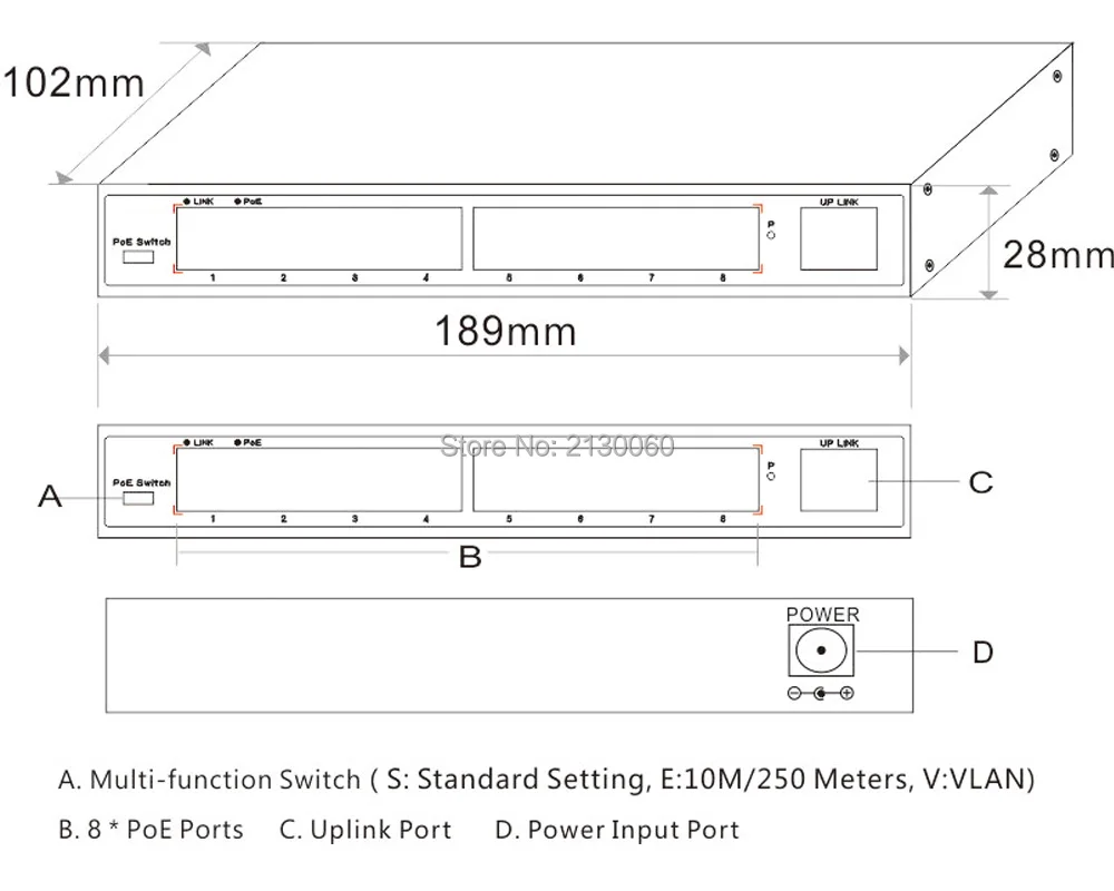 9 портами 10/100 M POE коммутатор 10M @ длинные distacne 250 м, 8 * POE ports + 1 * RJ45 порт, общая мощность 110 W, 802.3af/at