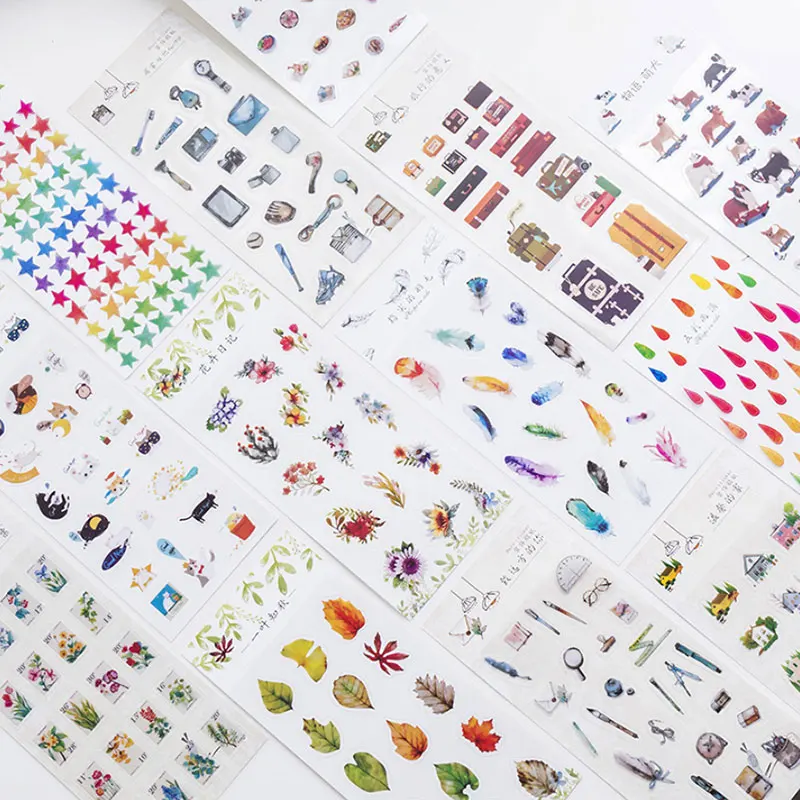 

1 pcs plant Feathers stars animal pvc sticker children diy Handmade Gift Card Gift bag album Scrapbook diary decoration stickers