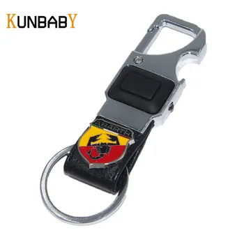 

KUNBABY Car Accessories Leather Car Key Chain Metal Keyring Key Ring for FIAT Abarth 500 Punto Stilo Freemont Car Key Holder