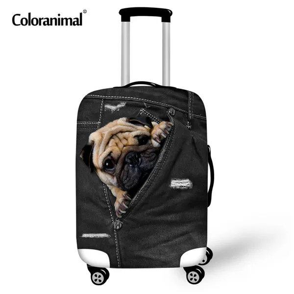 Цветной защитный чехол для багажа на колесиках для 18-30 дюймов, чемодан с милыми животными, собаками, мопсами, черная джинсовая эластичная сумка, дождевик, пылезащитный чехол - Цвет: CC3321