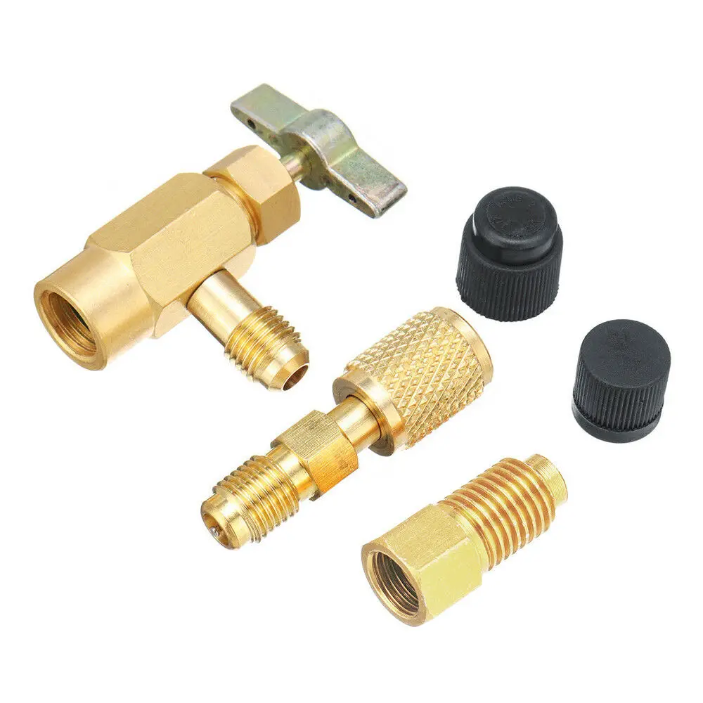 

Set Refrigerant Adapter Tap Fittings Connector Opener Accessories Replacement Bottle R1234yf R134a R12 Durable