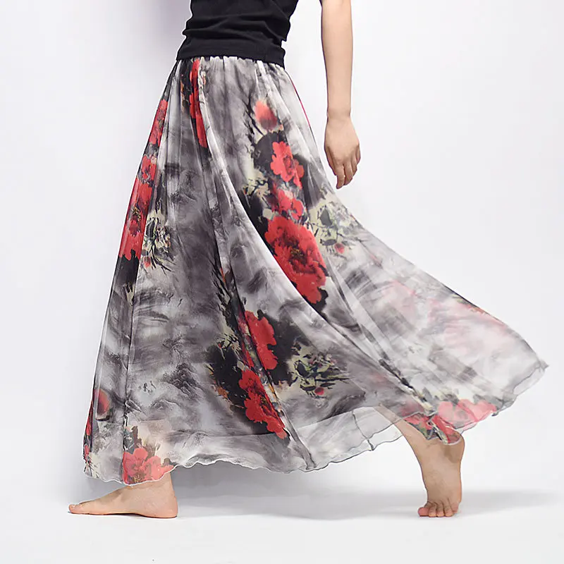 Элегантные летние Богемские юбки макси Женская длинная юбка из шифона Saia пляжная Высокая талия пачка повседневная Vestidos Harajuku одежда с принтом