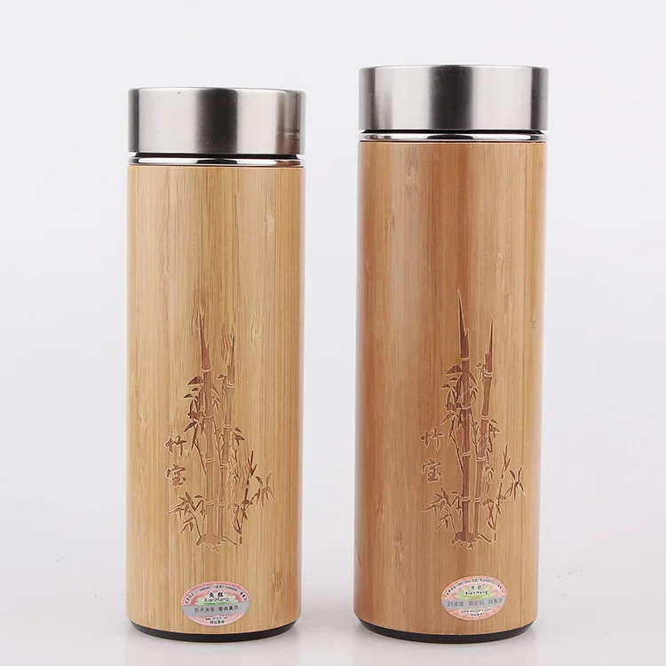 Creative Bamboo Flask Insulated Stainless Steel Water Bottle Double