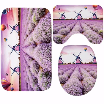 

CAMMITEVER 3-Piece Set Memory Foam Print Butterfly Flower Rug Carpet Soft Anti-slip Absorbent Rug for Bathroom Toilet Tub Shower