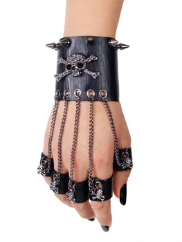 

Punk Wrist Accessories Women Chain Wristlet With Buttun Black Rivet Wristlet With Skull PU Leather Wristlet Only One Size