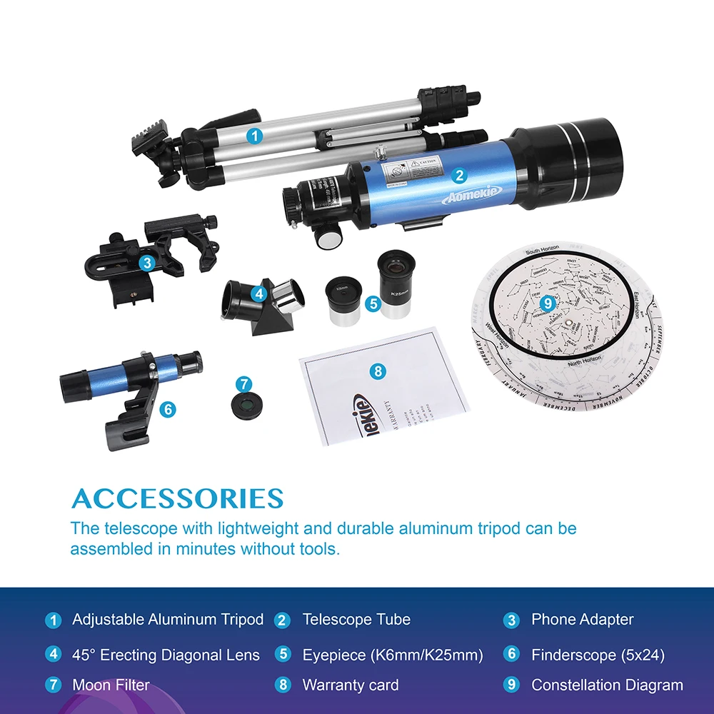 F40070m telescópio astronômico monocular com tripé refrator