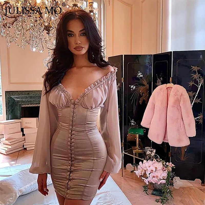 Julissa mo атласное лоскутное облегающее платье для женщин сексуальное V образным