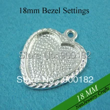 18 мм Сердце Серебряный ободок настройки, сердце, сердце установка для 18 мм Сердце Стекло сделать Подвески или Серьги