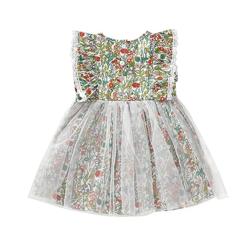 

Baby Girls Clothes Flare Sleeve Floral Pattern Sisters Clothes Family Matching Outfits Casual Dress Romper for Sisters Twins