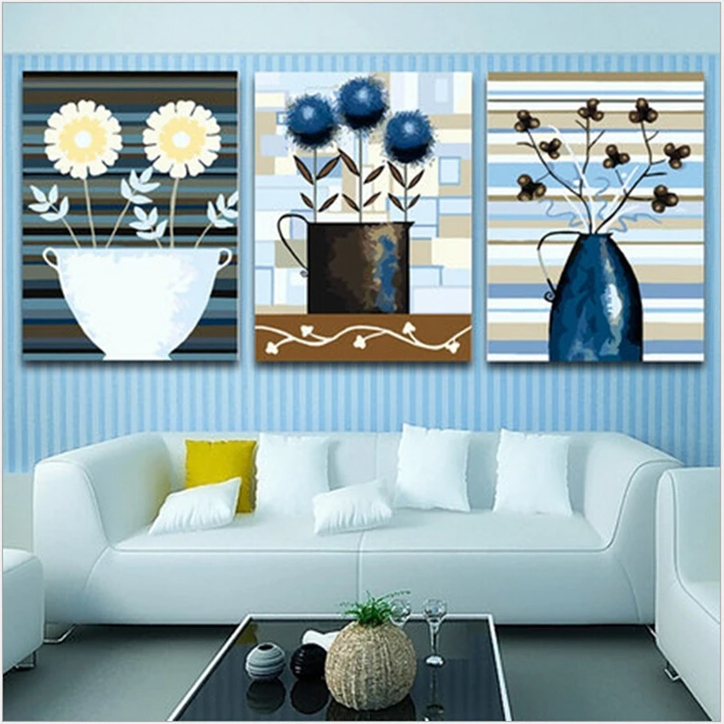 Blue flower vase painting by numbers wall pictures for living room