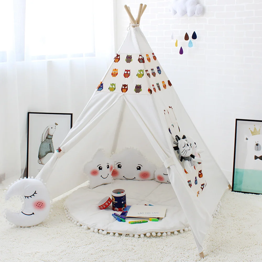 Мультяшная игрушечная палатка для детей Wigwam, детский игровой домик для помещений и улицы, игровая Вигвама, декор детской комнаты, 4 полюса, фото