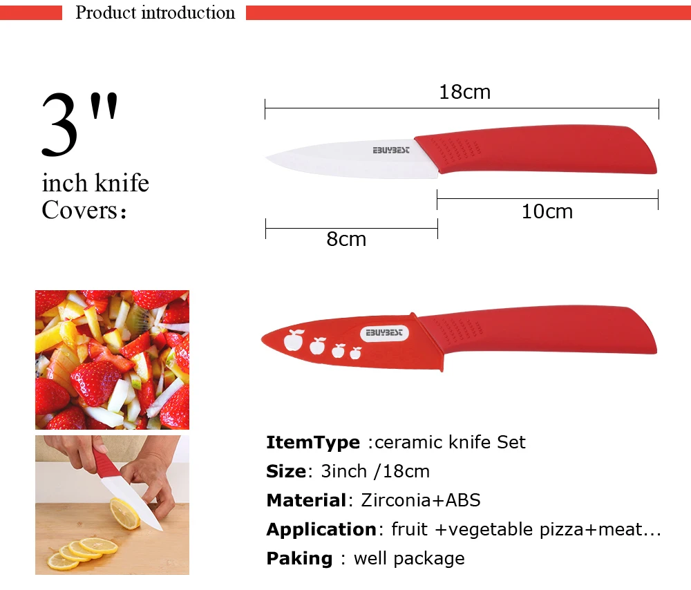 Kitchen Knives Ceramic Knives 3 4 5 6 inch Zirconia Black / White Blade Paring Fruit Vege Colorful Handle Ceramic knife Set