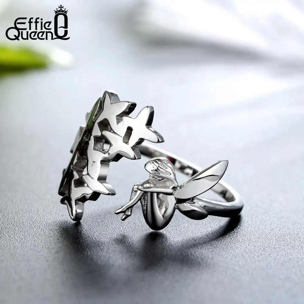 Effie queen 925 пробы серебряные женские кольца Фея Ангел с крыльями эльф регулируемое кольцо для большого пальца женские серебряные ювелирные изделия Anillos BR99