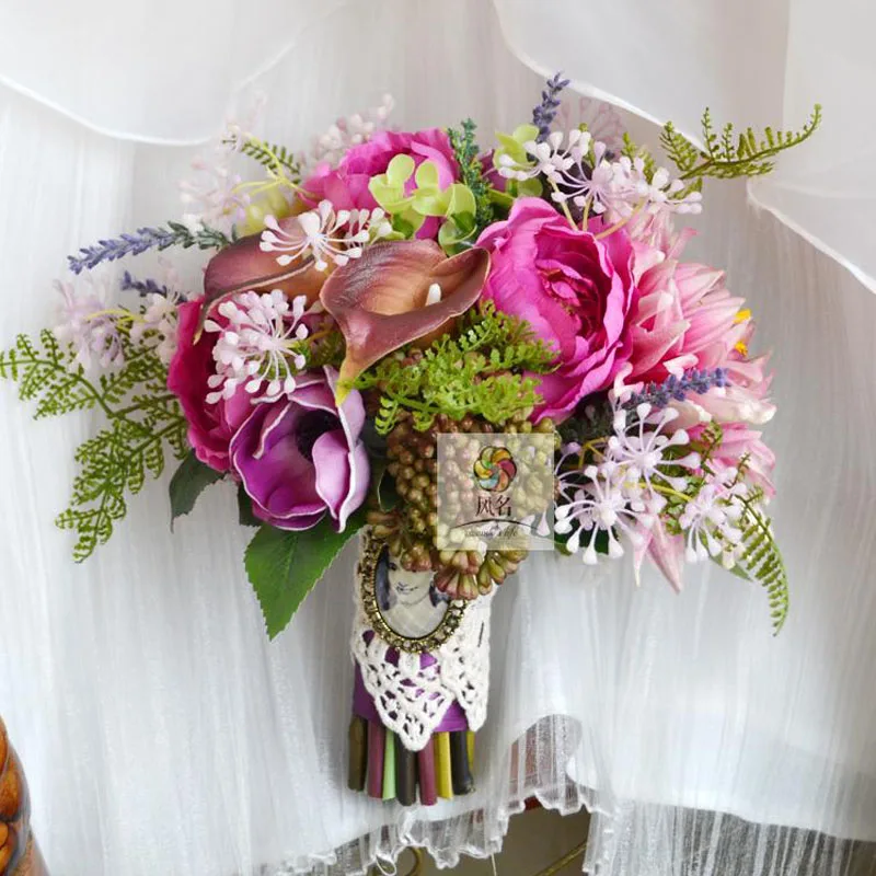 Handmade Farmhouse Style Wedding Bouquet Succulent Artificial Bride